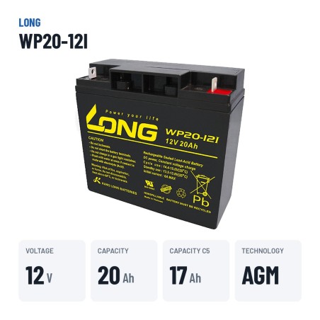 Batería de silla de ruedas Long WP20-12I 12V 20Ah AGM – datos clave