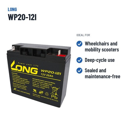 Batería de silla de ruedas Long WP20-12I 12V 20Ah AGM – usos recomendados