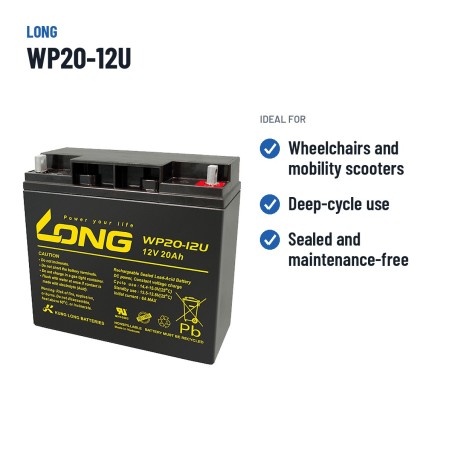 Batteria per carrozzina Long WP20-12U 12V 20Ah AGM – usi consigliati