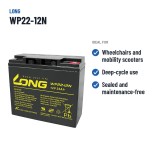Wheelchair battery Long WP22-12N 12V 22Ah AGM | baterias.com