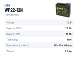 Wheelchair battery Long WP22-12N 12V 22Ah AGM | baterias.com