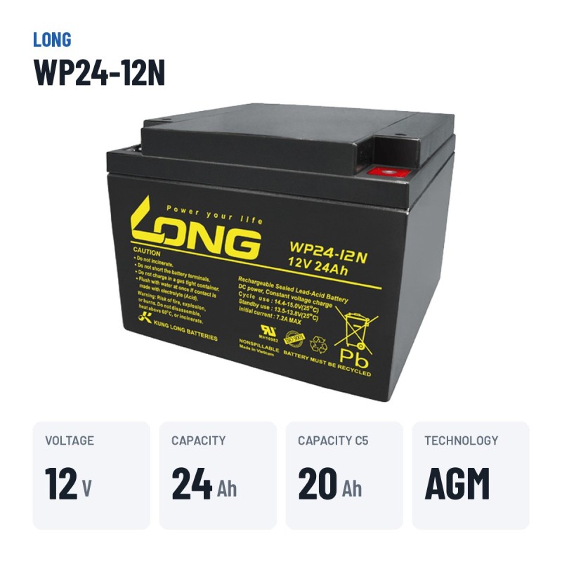 Batteria per carrozzina Long WP24-12N 12V 24Ah AGM – dati principali