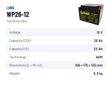 Rollstuhlbatterie Long WP26-12 12V 26Ah AGM – technische Daten