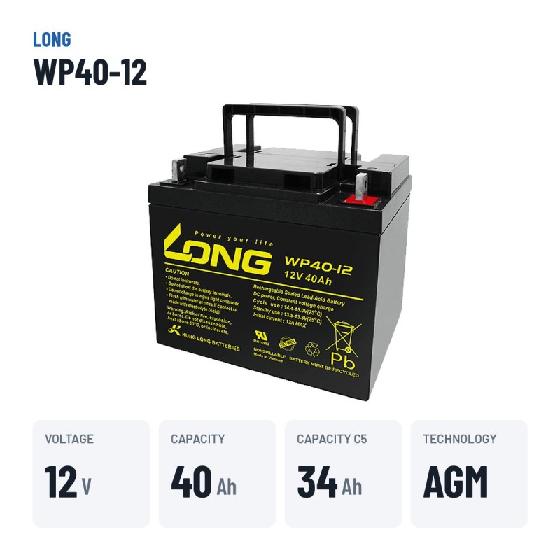 Batteria per carrozzina Long WP40-12 12V 40Ah AGM – dati principali