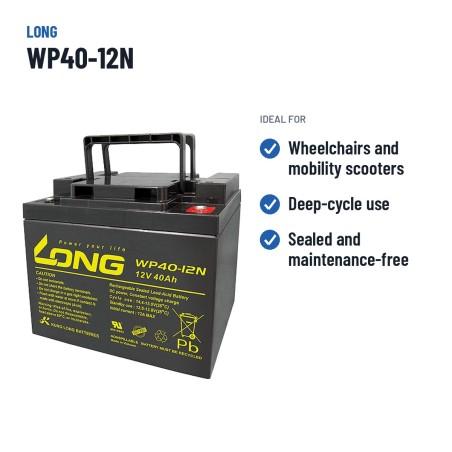 Wheelchair battery Long WP40-12N 12V 40Ah AGM – recommended uses