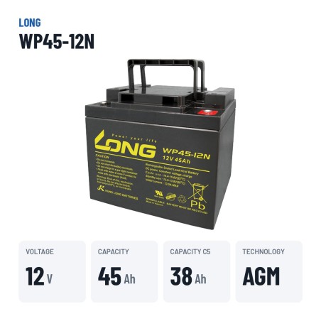 Wheelchair battery Long WP45-12N 12V 45Ah AGM – key specs
