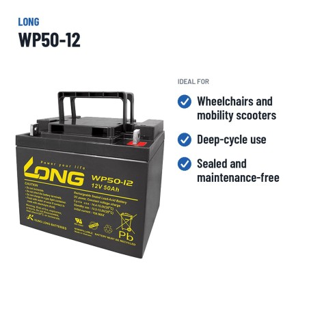 Batteria per carrozzina Long WP50-12 12V 50Ah AGM – usi consigliati