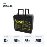 Rollstuhlbatterie Long WP55-12 12V 55Ah AGM – wichtigste Daten