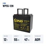 Batterie fauteuil roulant Long WP55-12N 12V 55Ah AGM