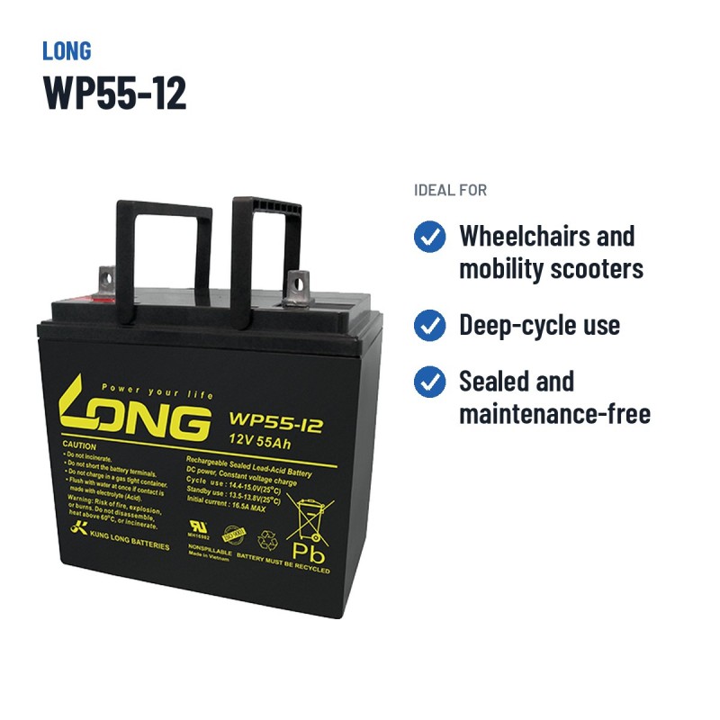 Rollstuhlbatterie Long WP55-12 12V 55Ah AGM – empfohlene Einsatzbereiche