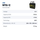 Rollstuhlbatterie Long WP55-12 12V 55Ah AGM – technische Daten