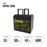 Bateria de cadeira de rodas Long WP55-12NE 12V 55Ah AGM