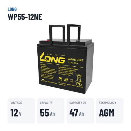 Bateria de cadeira de rodas Long WP55-12NE 12V 55Ah AGM