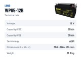 Batteria per carrozzina Long WP65-12B 12V 65Ah AGM – scheda tecnica
