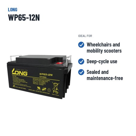 Bateria de cadeira de rodas Long WP65-12N 12V 65Ah AGM – utilizações recomendadas