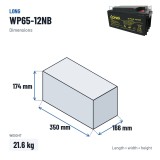 Wheelchair battery Long WP65-12NB 12V 65Ah AGM – dimensions 350 × 166 × 174 mm