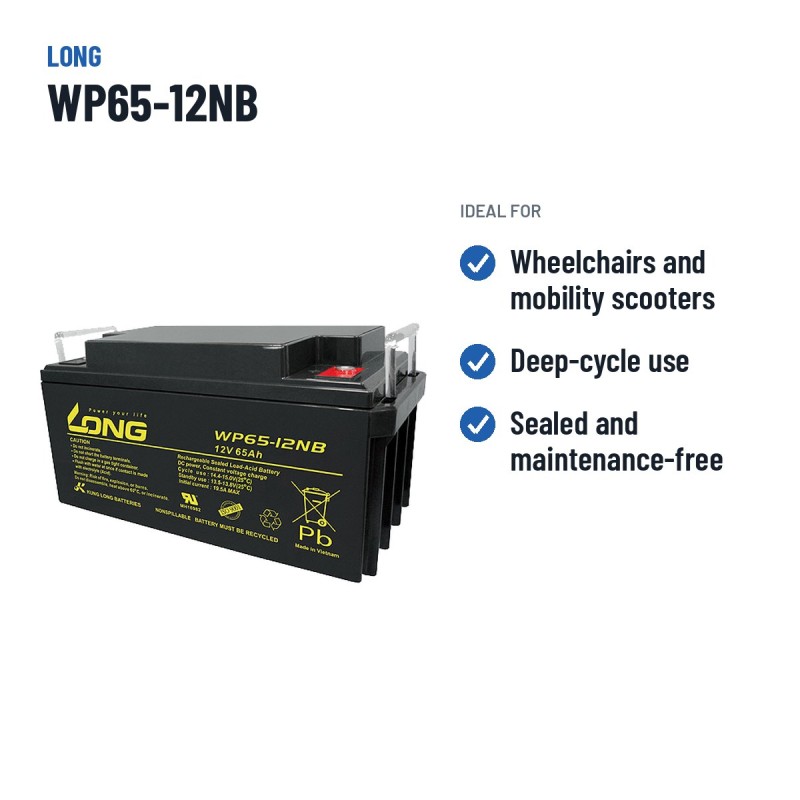 Wheelchair battery Long WP65-12NB 12V 65Ah AGM – recommended uses