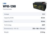 Wheelchair battery Long WP65-12NB 12V 65Ah AGM – technical data