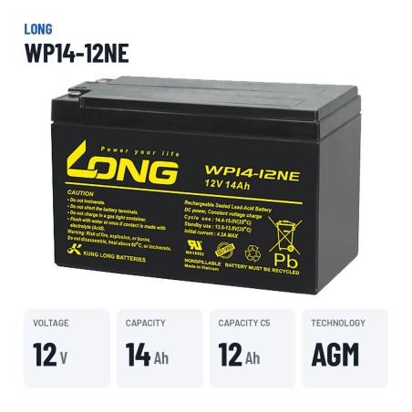 Bateria de cadeira de rodas Long WP14-12NE 12V 14Ah AGM – dados principais