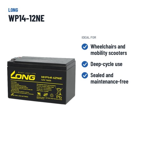 Batteria per carrozzina Long WP14-12NE 12V 14Ah AGM – usi consigliati
