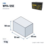 Rollstuhlbatterie Long WP14-12SE 12V 14Ah AGM – Abmessungen 151 × 98 × 100 mm