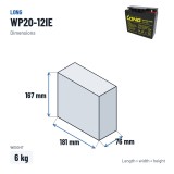 Batteria per carrozzina Long WP20-12IE 12V 20Ah AGM – dimensioni 181 × 76 × 167 mm