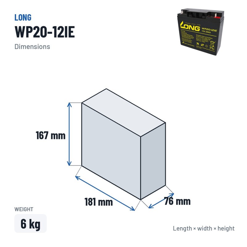 Bateria de cadeira de rodas Long WP20-12IE 12V 20Ah AGM