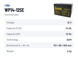 Rollstuhlbatterie Long WP14-12SE 12V 14Ah AGM – technische Daten