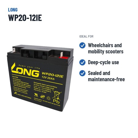 Batterie fauteuil roulant Long WP20-12IE 12V 20Ah AGM – utilisations recommandées