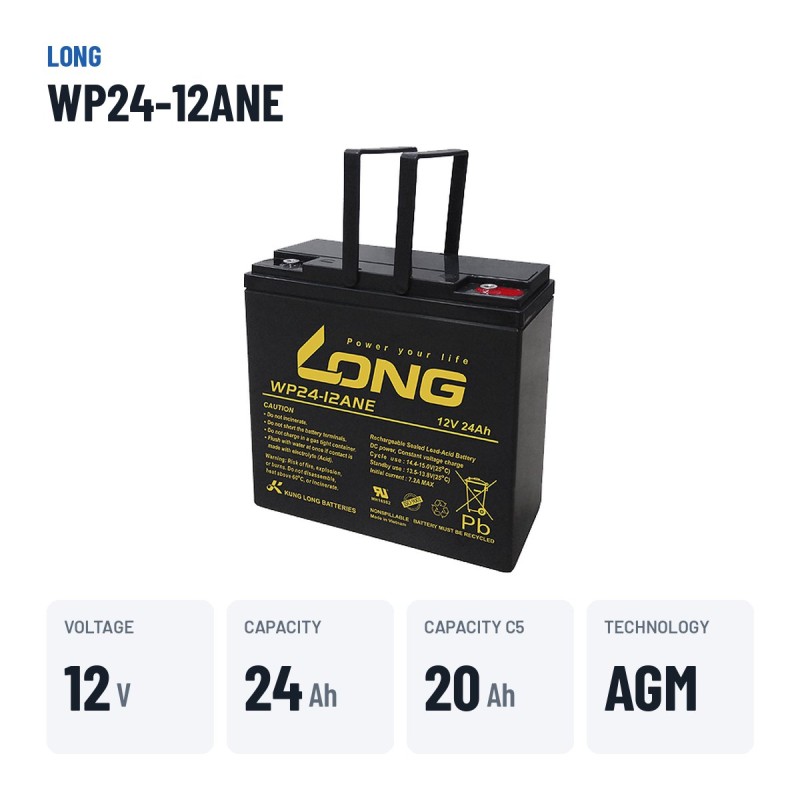 Bateria de cadeira de rodas Long WP24-12ANE 12V 24Ah AGM