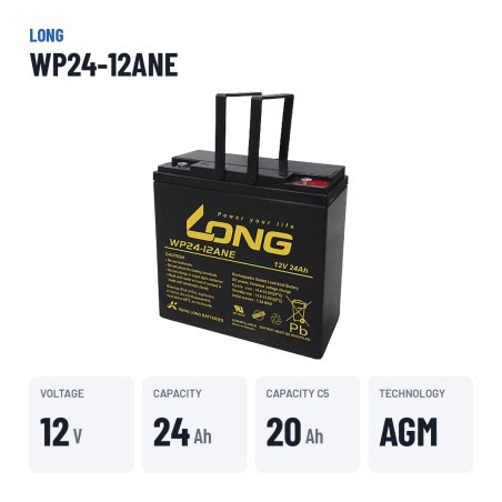 Bateria de cadeira de rodas Long WP24-12ANE 12V 24Ah AGM