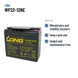 Bateria de cadeira de rodas Long WP22-12NE 12V 22Ah AGM – utilizações recomendadas