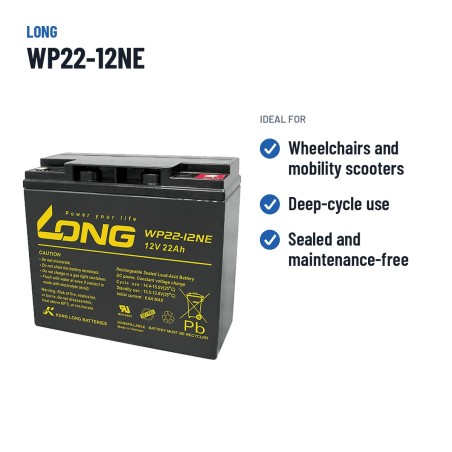 Bateria de cadeira de rodas Long WP22-12NE 12V 22Ah AGM – utilizações recomendadas