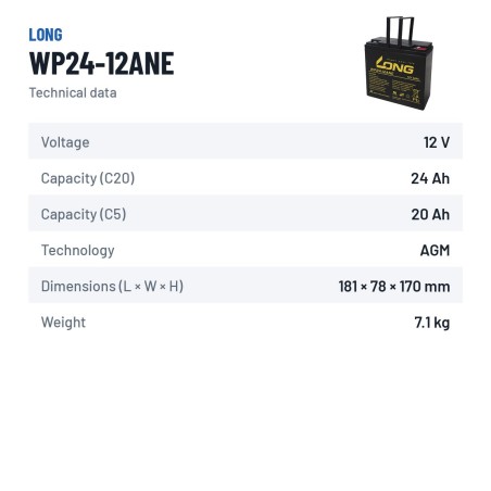Batteria per carrozzina Long WP24-12ANE 12V 24Ah AGM