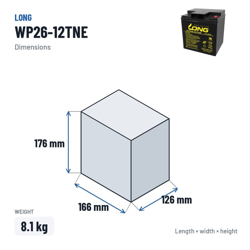 Bateria de cadeira de rodas Long WP26-12TNE 12V 26Ah AGM
