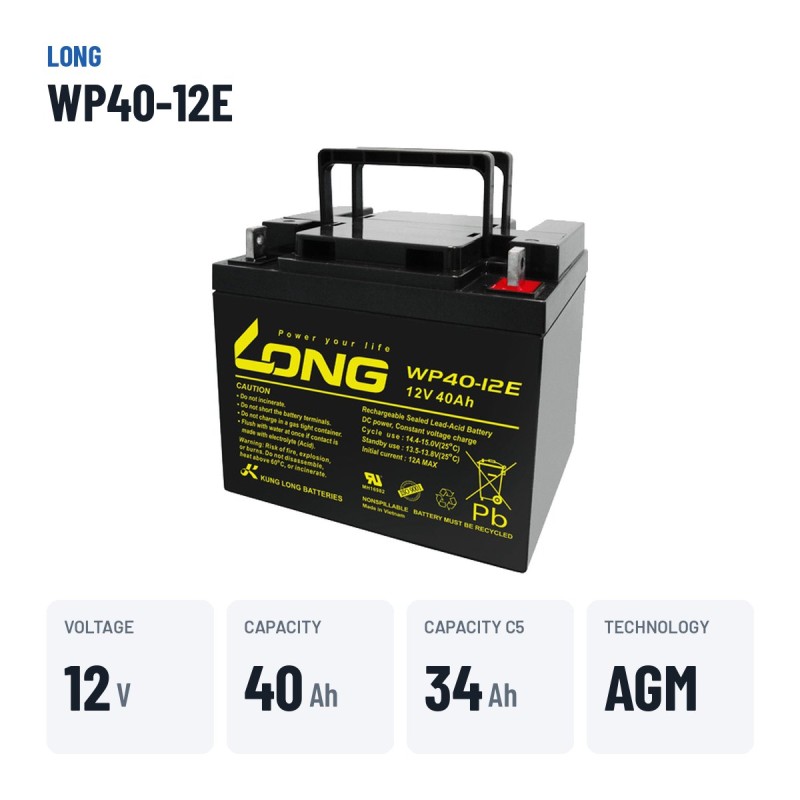 Bateria de cadeira de rodas Long WP40-12E 12V 40Ah AGM – dados principais
