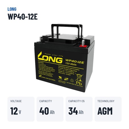 Bateria de cadeira de rodas Long WP40-12E 12V 40Ah AGM – dados principais