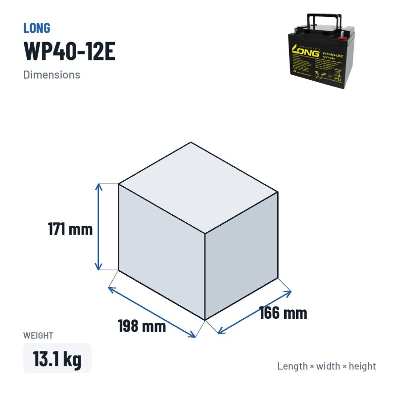 Batteria per carrozzina Long WP40-12E 12V 40Ah AGM | baterias.com