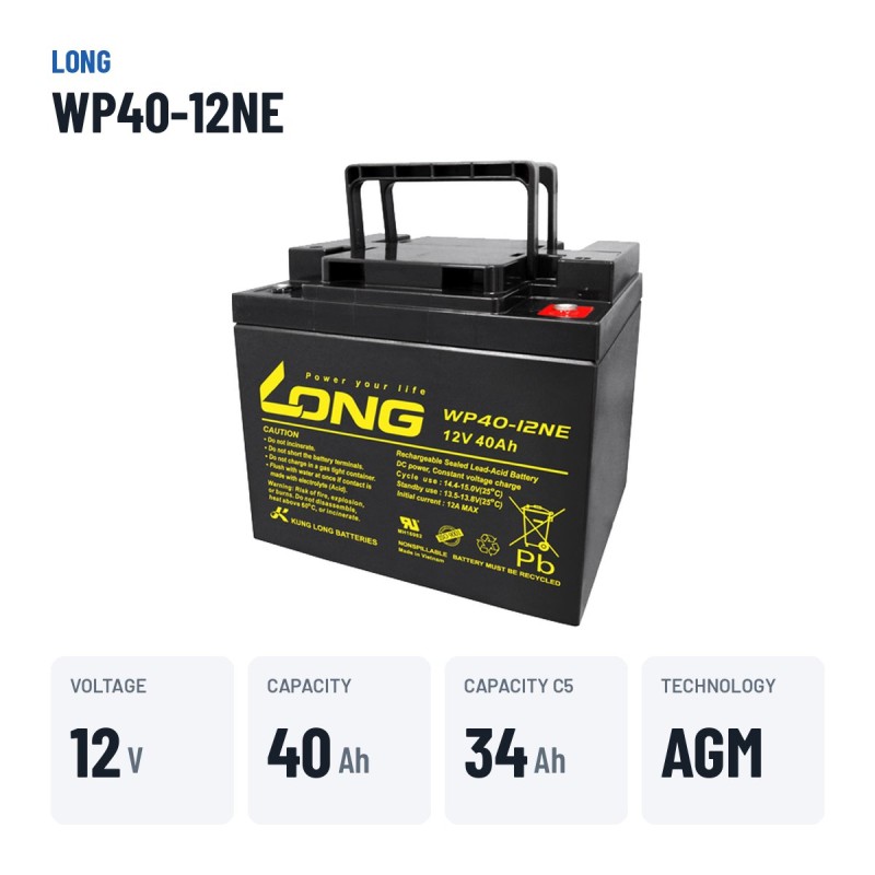 Batteria per carrozzina Long WP40-12NE 12V 40Ah AGM
