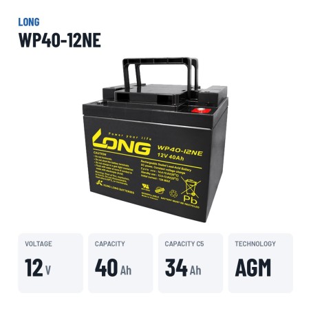 Rollstuhlbatterie Long WP40-12NE 12V 40Ah AGM – wichtigste Daten
