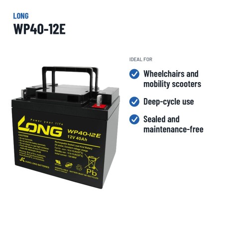 Wheelchair battery Long WP40-12E 12V 40Ah AGM – recommended uses