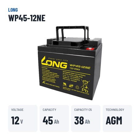 Batteria per carrozzina Long WP45-12NE 12V 45Ah AGM – dati principali