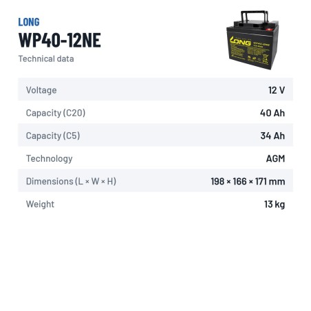 Batteria per carrozzina Long WP40-12NE 12V 40Ah AGM