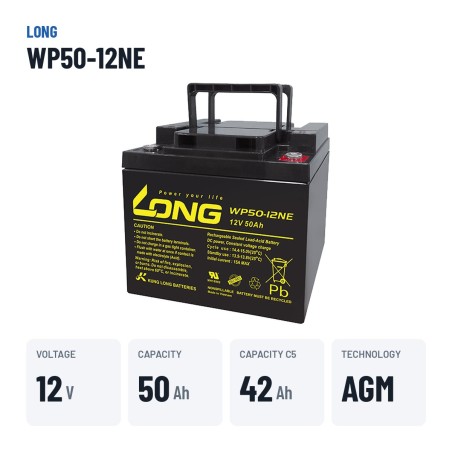 Batteria per carrozzina Long WP50-12NE 12V 50Ah AGM – dati principali