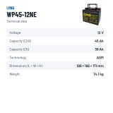 Batteria per carrozzina Long WP45-12NE 12V 45Ah AGM – scheda tecnica