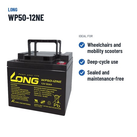 Batteria per carrozzina Long WP50-12NE 12V 50Ah AGM – usi consigliati