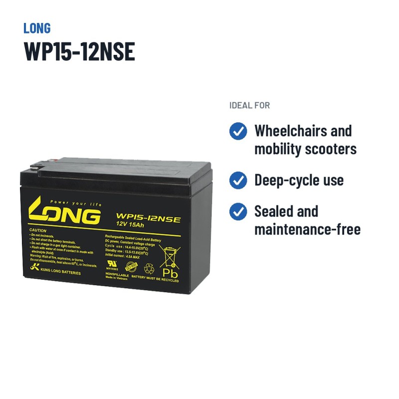 Rollstuhlbatterie Long WP15-12NSE 12V 15Ah AGM – empfohlene Einsatzbereiche