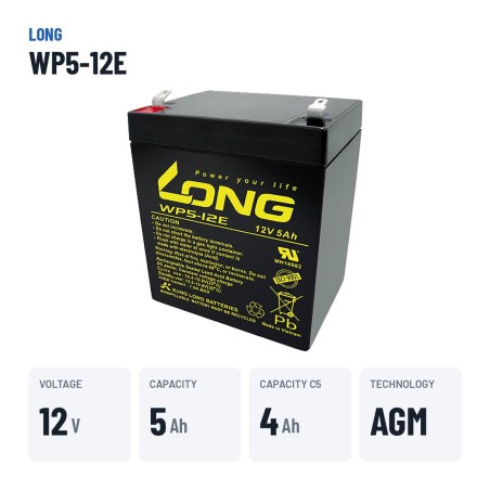 Wheelchair battery Long WP5-12E 12V 5Ah AGM – key specs
