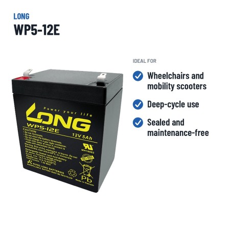 Bateria de cadeira de rodas Long WP5-12E 12V 5Ah AGM – utilizações recomendadas