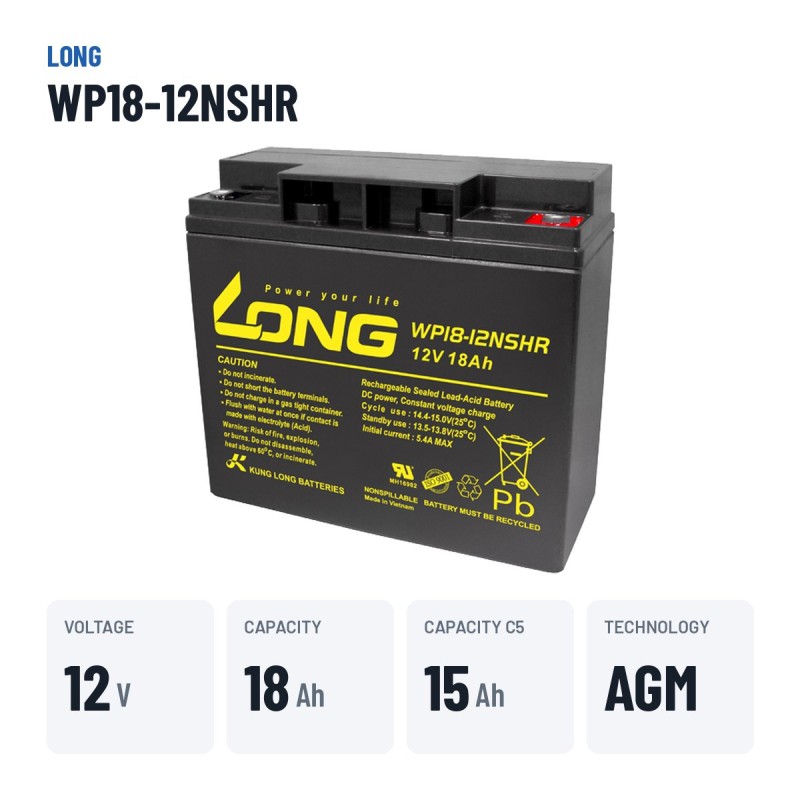 Batteria stazionaria UPS Long WP18-12NSHR 12V 18Ah AGM – dati principali